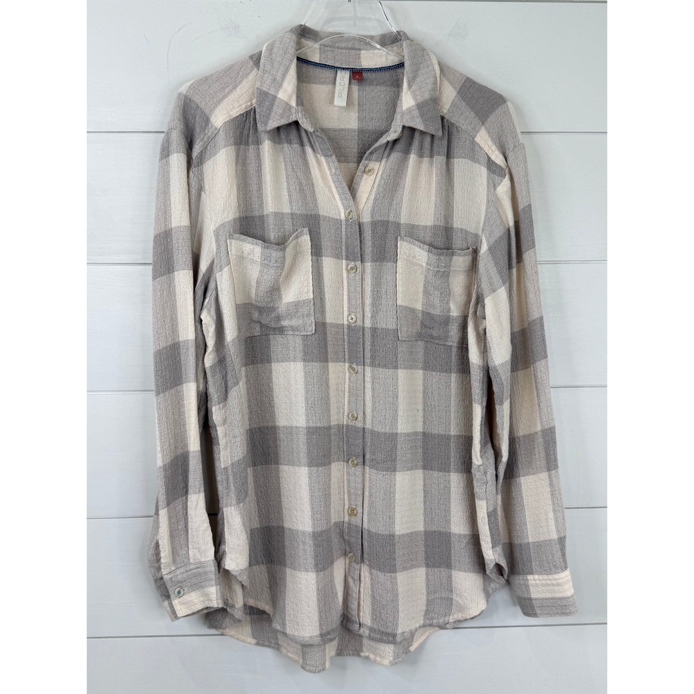 Pilcro Anthropologie Gray Plaid Button Front Oversized Shirt Medium - Picture 2 of 9